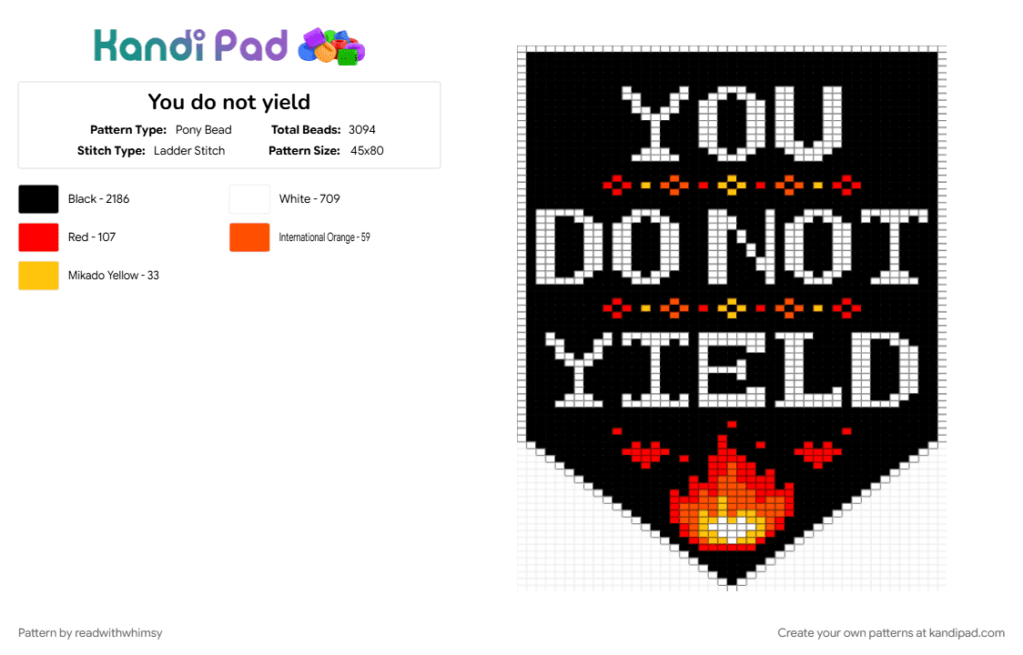 You do not yield - Pony Bead Pattern by readwithwhimsy on Kandi Pad - black, red, white