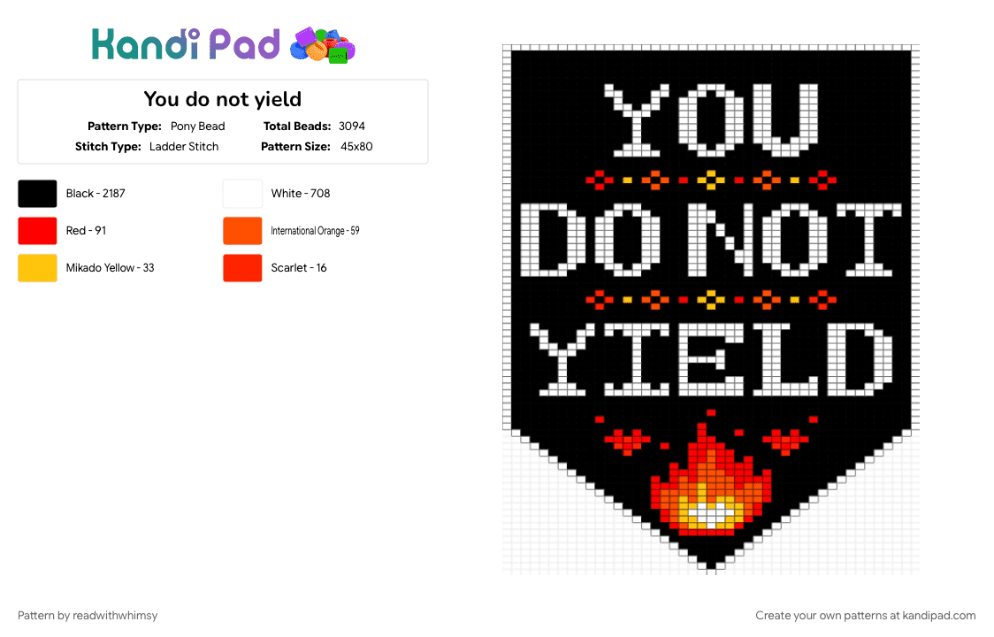You do not yield - Pony Bead Pattern by readwithwhimsy on Kandi Pad - black, red, white