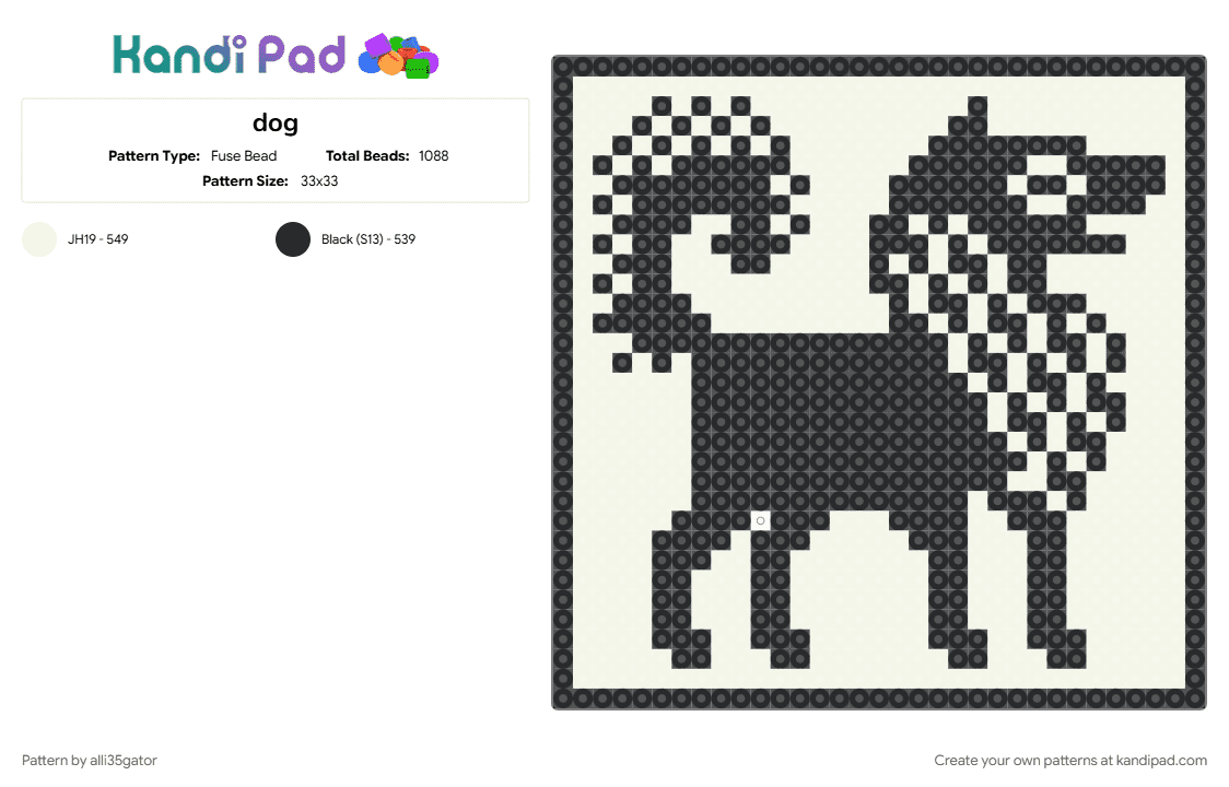 dog - Fuse Bead Pattern by alli35gator on Kandi Pad - black, white