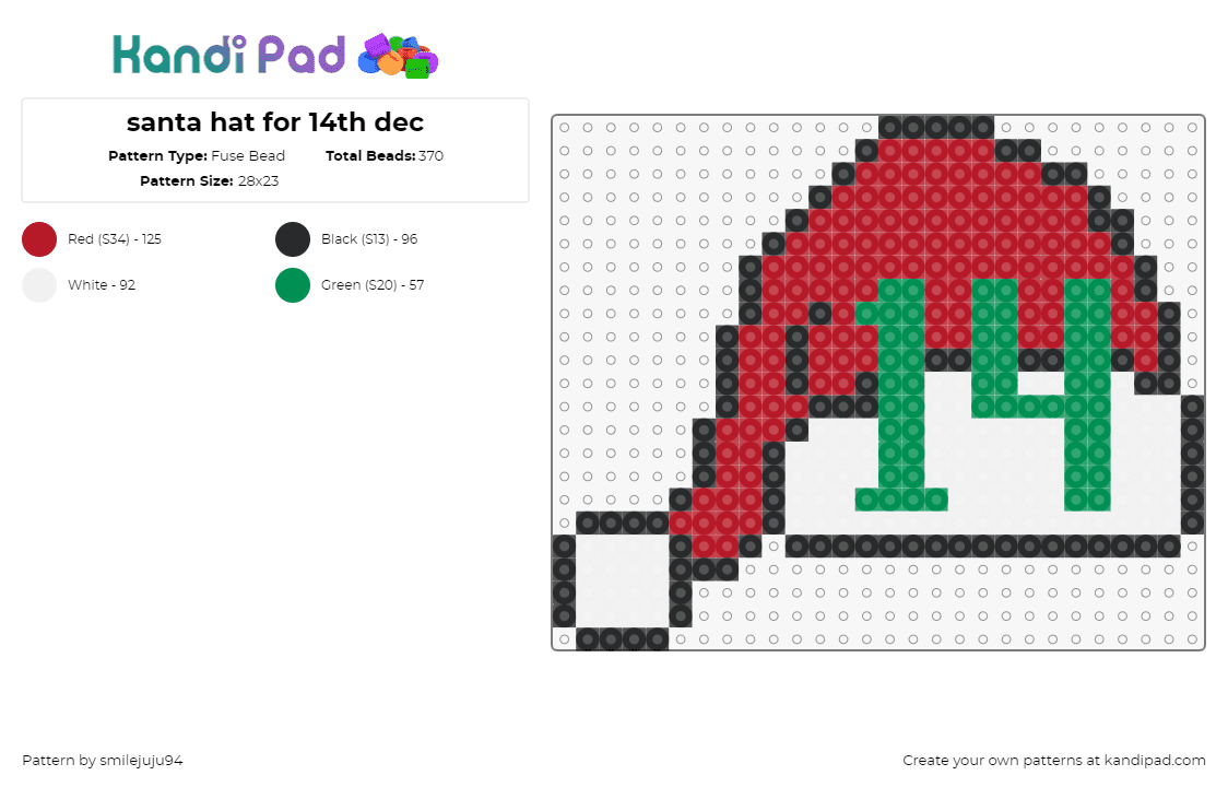 santa hat for 14th dec - Fuse Bead Pattern by smilejuju94 on Kandi Pad - santa,hat,christmas,14,number,text,holiday,green,red,white