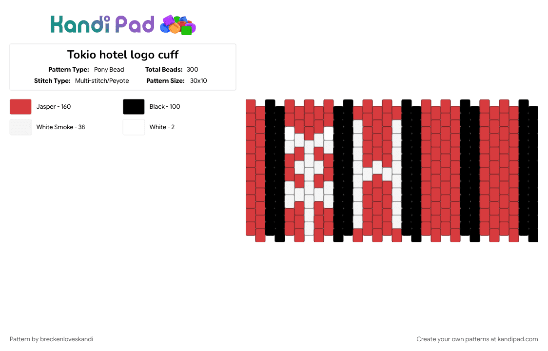 Tokio hotel logo cuff - Pony Bead Pattern by breckenloveskandi on Kandi Pad - red