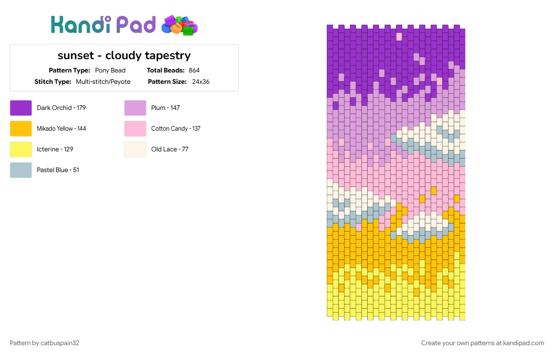 sunset - cloudy tapestry - Pony Bead Pattern by catbuspain32 on Kandi Pad - pink, yellow