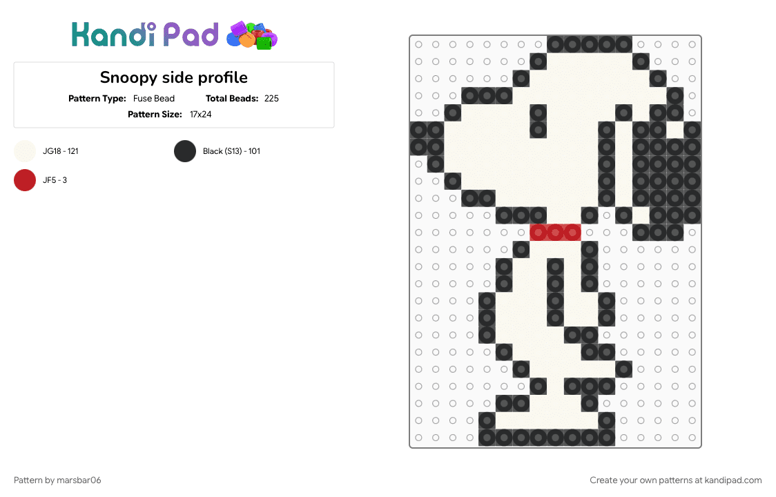 Snoopy side profile - Fuse Bead Pattern by marsbar06 on Kandi Pad - white