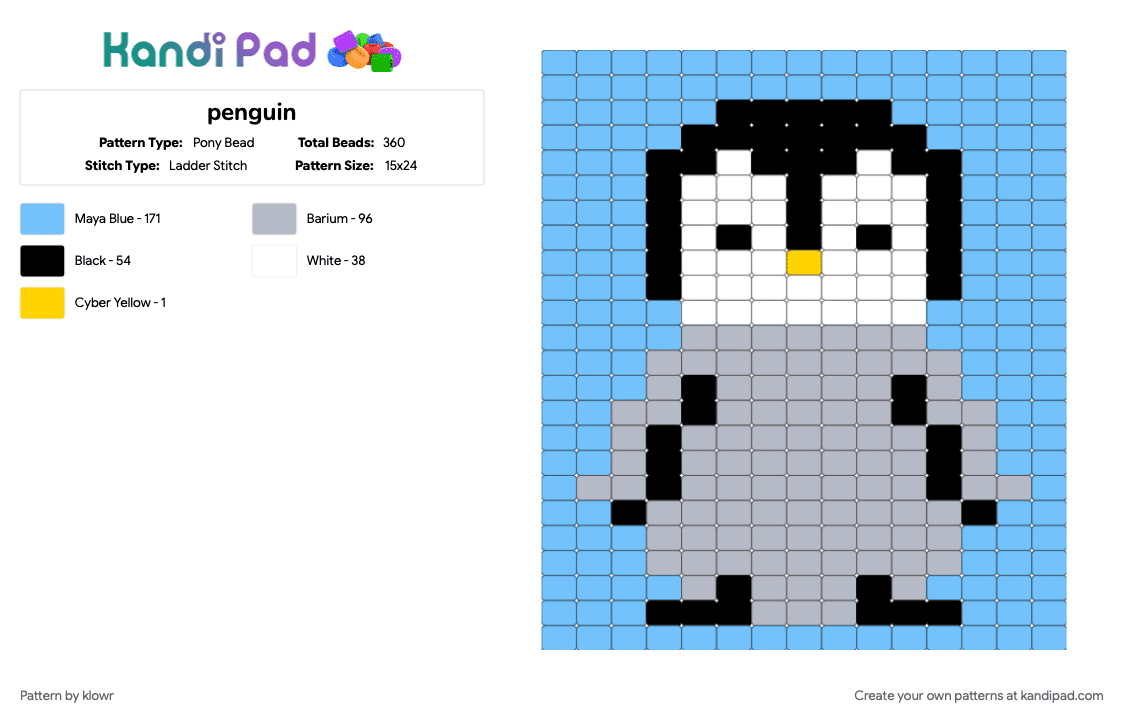 penguin - Pony Bead Pattern by klowr on Kandi Pad - light blue