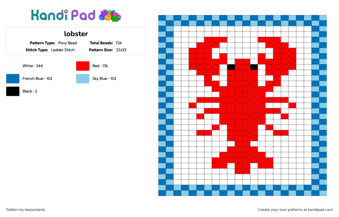 lobster - Pony Bead Pattern by keyasolanki on Kandi Pad - red