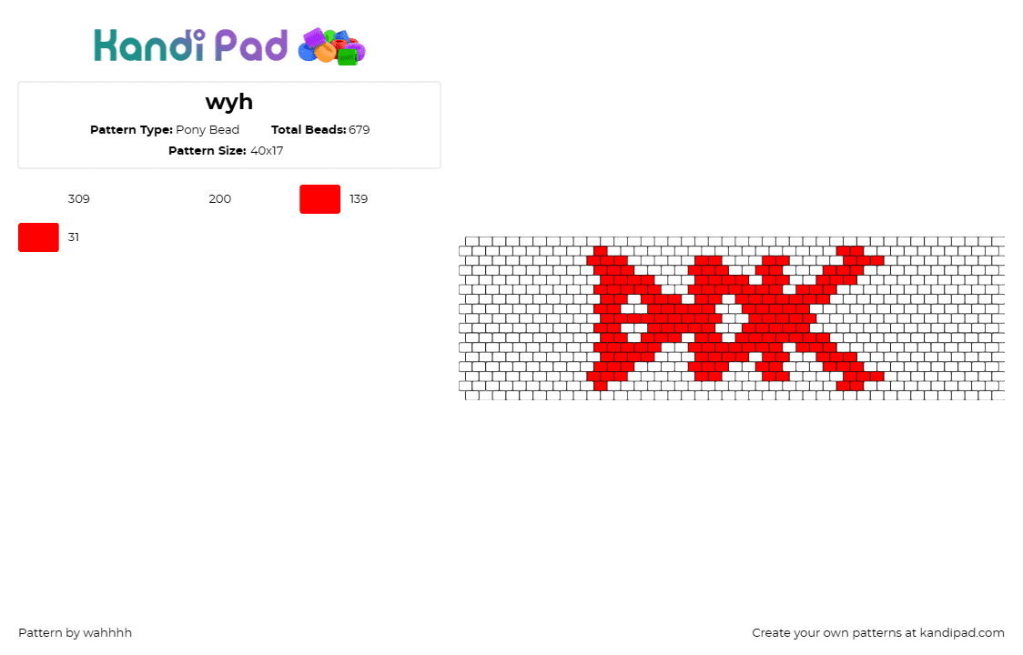 wyh - Pony Bead Pattern by wahhhh on Kandi Pad - ddk,logo,text,cuff,red