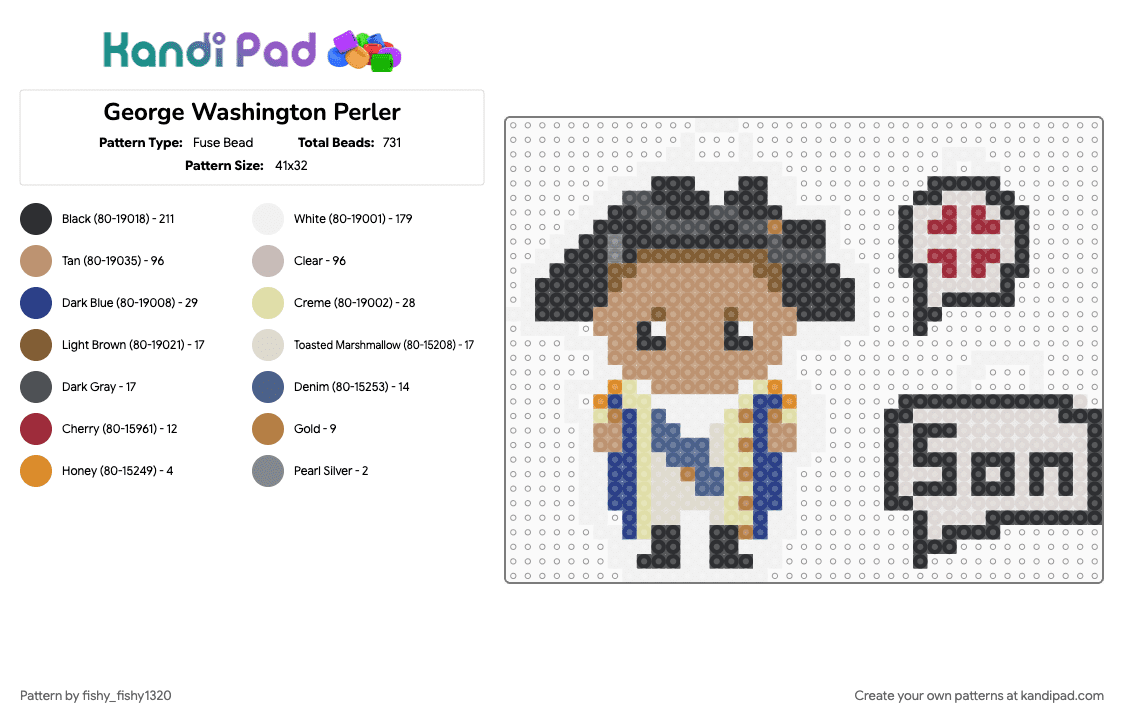 George Washington Perler - Fuse Bead Pattern by fishy_fishy1320 on Kandi Pad - beige, hamilton, music, musical, perler bead, perler beads, washington