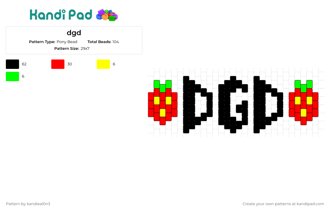 dgd - Pony Bead Pattern by kandieal0n3 on Kandi Pad - dgd,dance gavin dance,strawberries,text,fruit,band,music,black,red