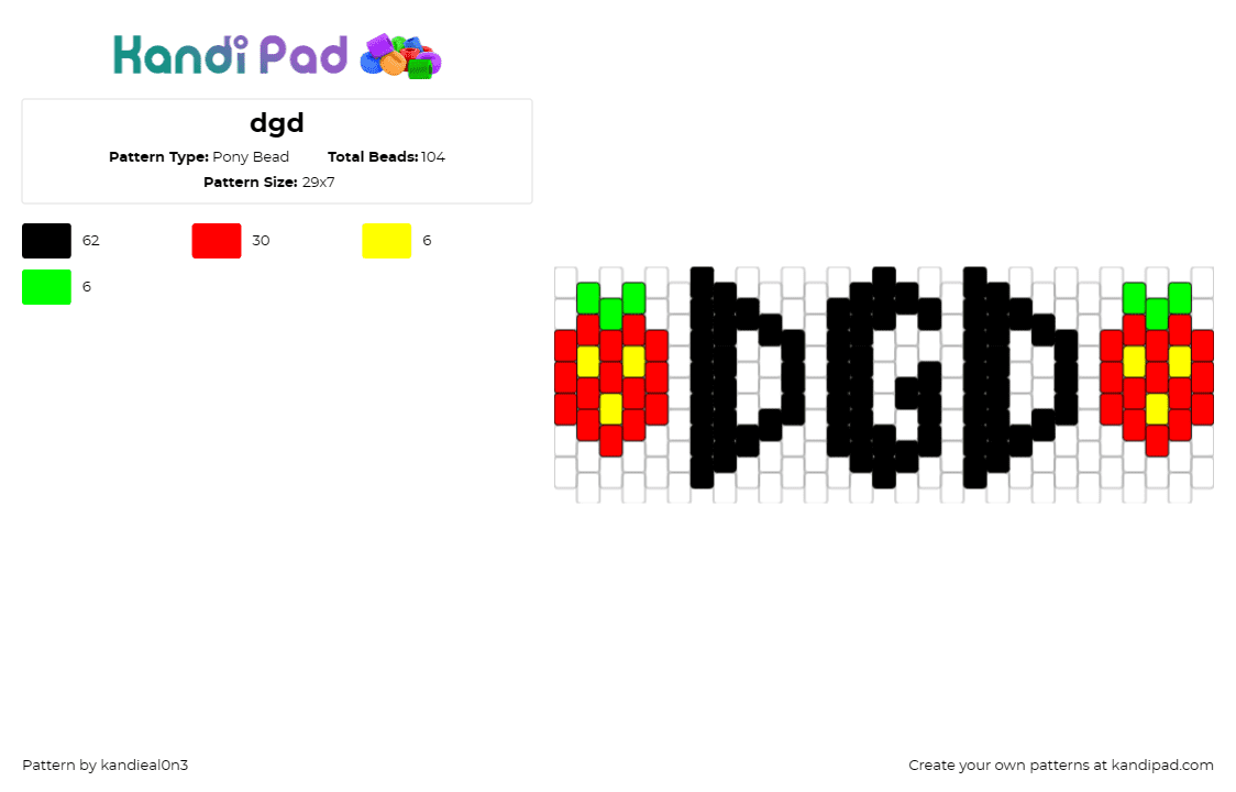 dgd - Pony Bead Pattern by kandieal0n3 on Kandi Pad - dgd,dance gavin dance,strawberries,text,fruit,band,music,black,red