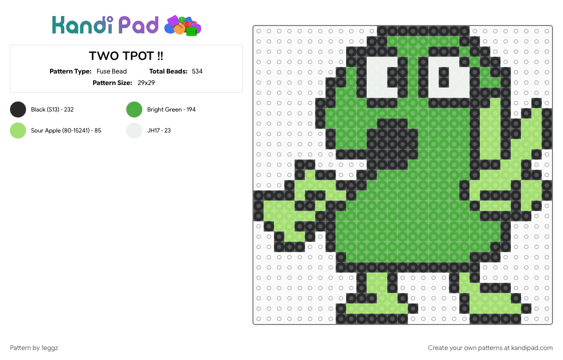 TWO TPOT !! - Fuse Bead Pattern by 1eggz on Kandi Pad - character, fusebead, green, object show, osc, perler bead, the power of two, tpot, two