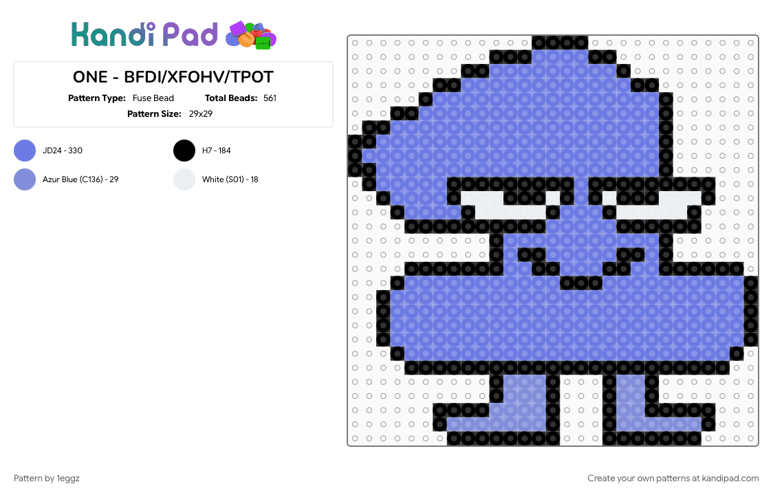 ONE - BFDI/XFOHV/TPOT - Fuse Bead Pattern by 1eggz on Kandi Pad - bfdi, blue, character, object show, object shows, perler bead, perler beads, tpot, xfohv