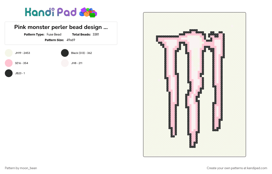 Pink monster perler bead design (free to use) - Fuse Bead Pattern by moon_bean on Kandi Pad - white