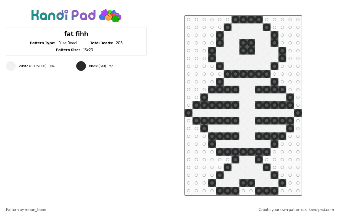 fat fihh - Fuse Bead Pattern by moon_bean on Kandi Pad - black, dead, fat, fihh, fish, lol, white, yummy