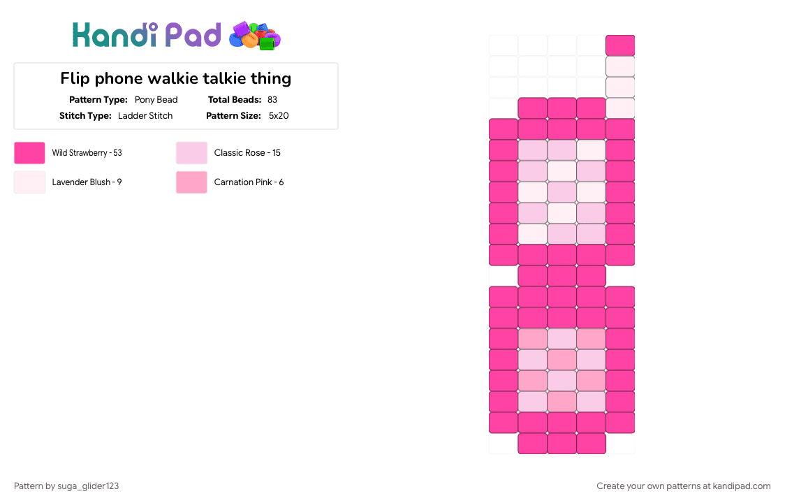 Flip phone walkie talkie thing - Pony Bead Pattern by suga_glider123 on Kandi Pad - cute, flip phone, pink, technology