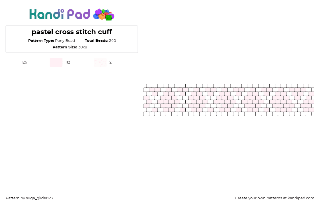 pastel cross stitch cuff - Pony Bead Pattern by suga_glider123 on Kandi Pad - zig zag,pastel,cuff,pink,white