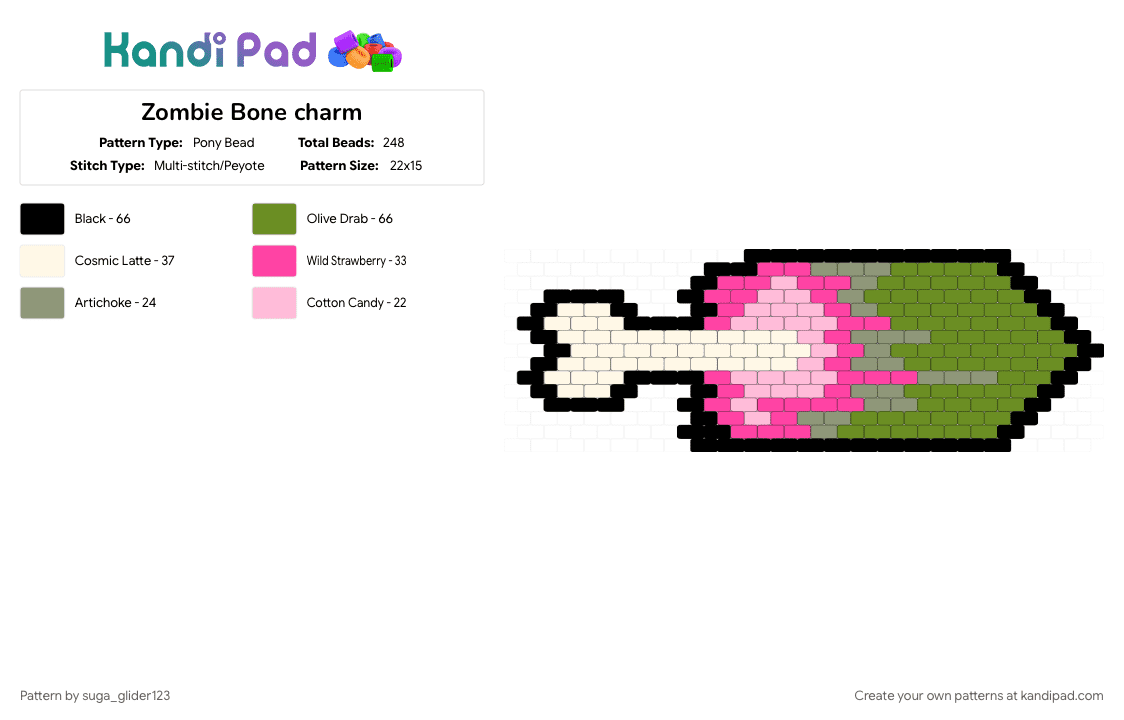 Zombie Bone charm - Pony Bead Pattern by suga_glider123 on Kandi Pad - cartoony, green, pink, random, zombie