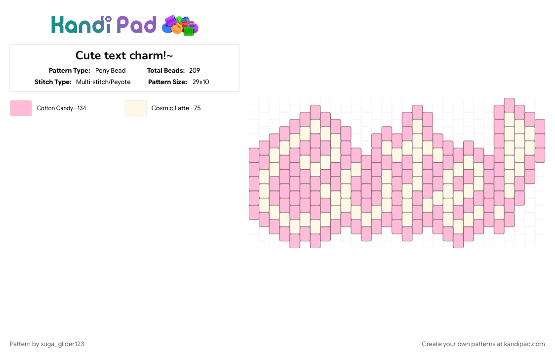 Cute text charm!~ - Pony Bead Pattern by suga_glider123 on Kandi Pad - cute, cutecore, pink, text, white