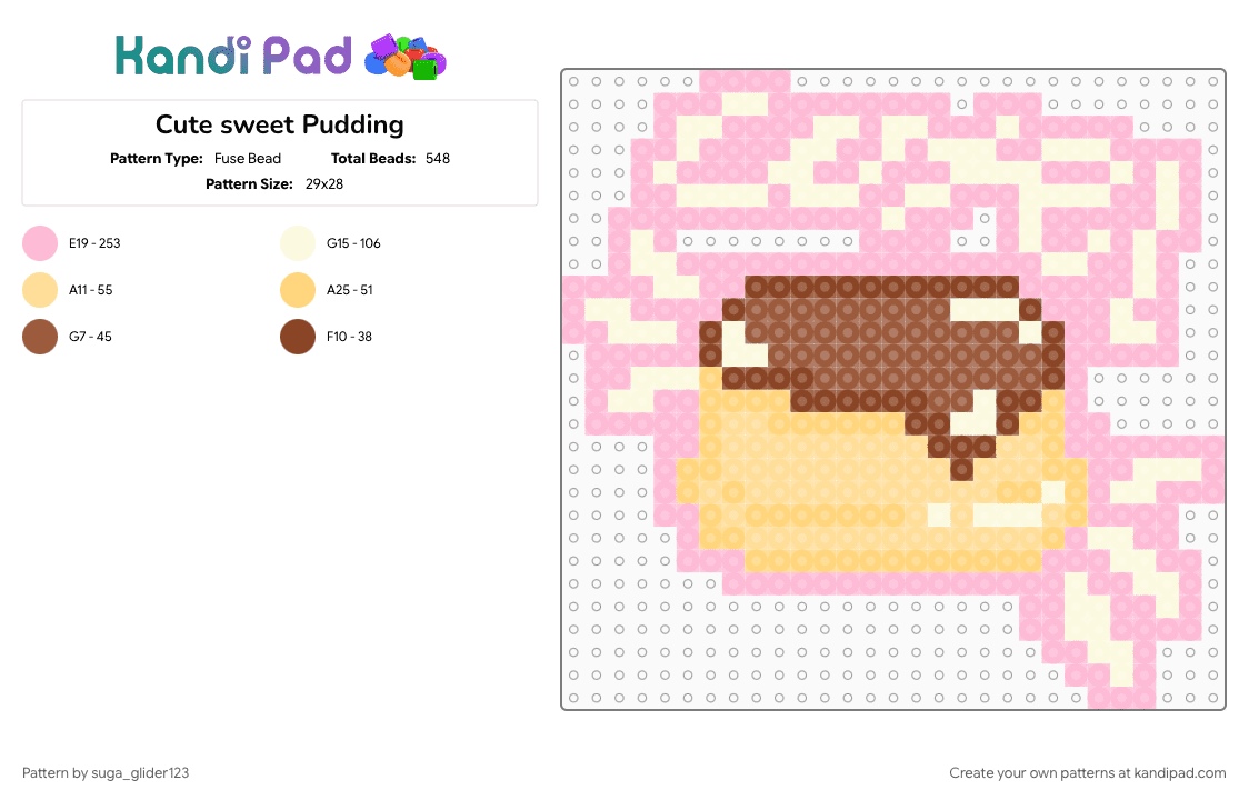 Cute sweet Pudding - Fuse Bead Pattern by suga_glider123 on Kandi Pad - cute, cutecore, pink, sweets