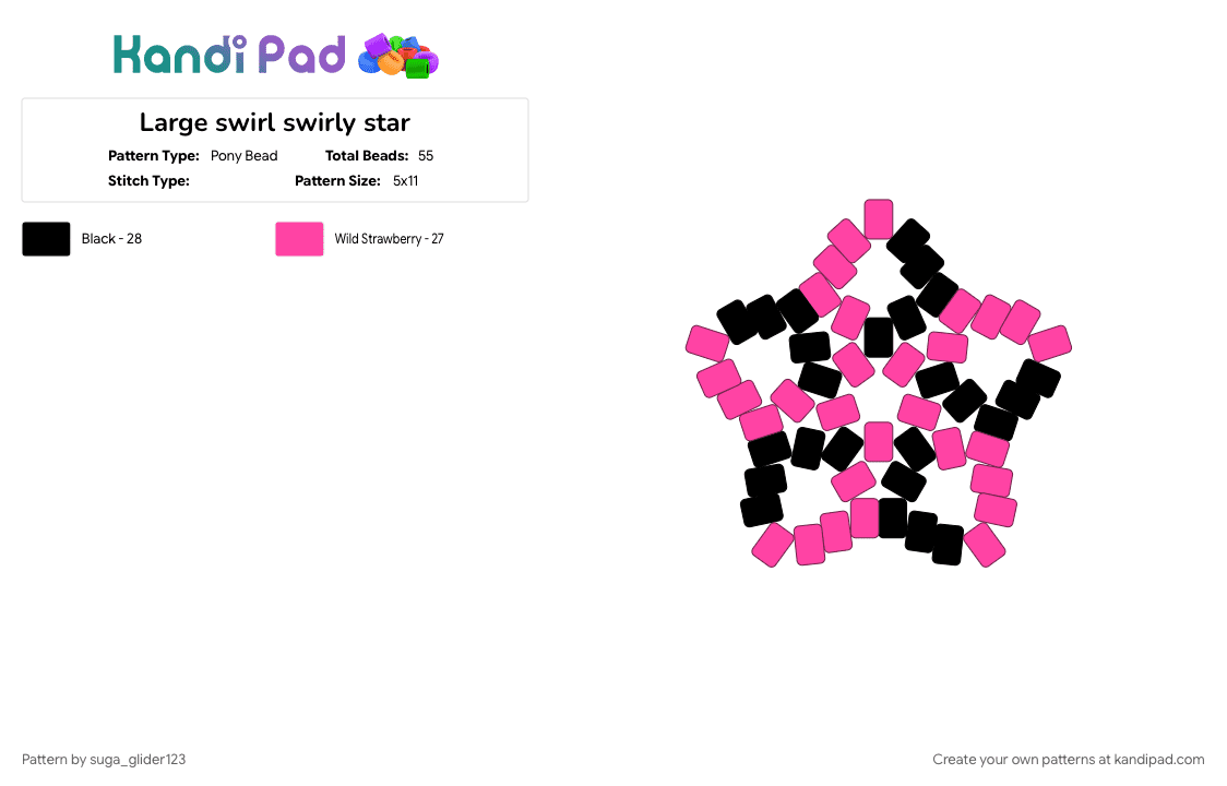 Large swirl swirly star - Pony Bead Pattern by suga_glider123 on Kandi Pad - black, pink