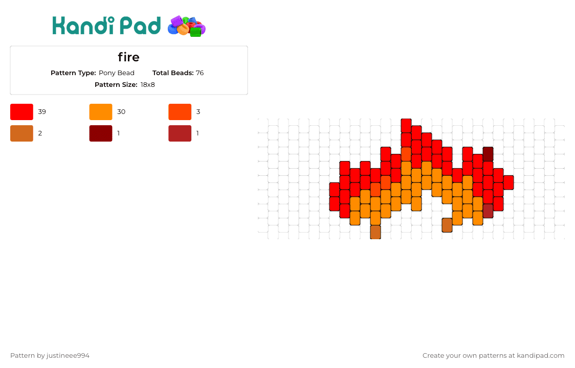 fire - Pony Bead Pattern by justineee994 on Kandi Pad - fire,flames,hot,orange,red