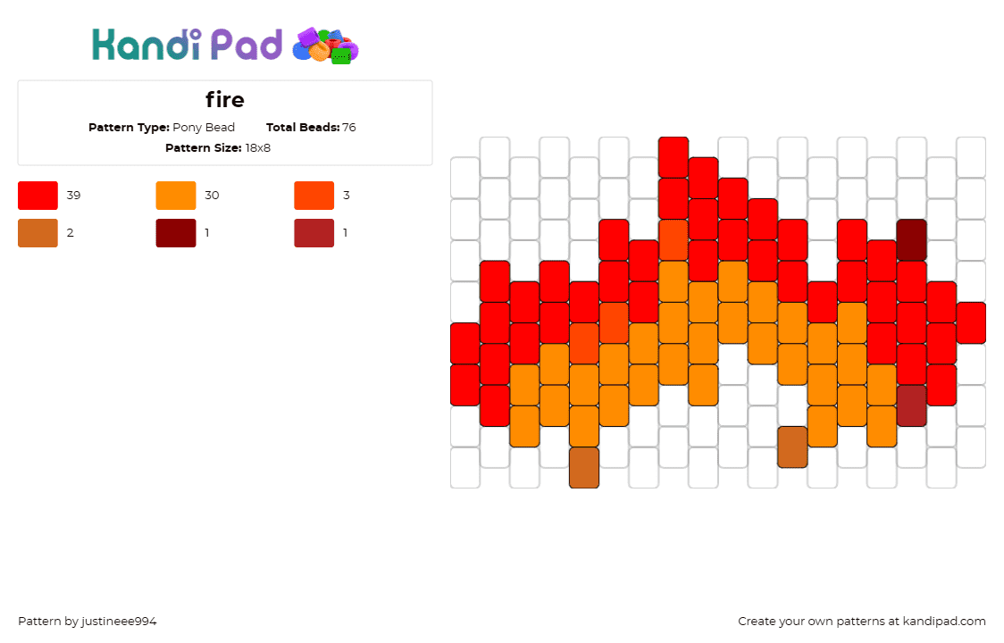 fire - Pony Bead Pattern by justineee994 on Kandi Pad - fire,flames,hot,orange,red