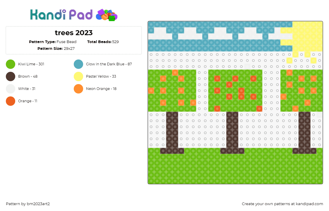 trees 2023 - Fuse Bead Pattern by bm2023art2 on Kandi Pad - trees,appless,fruit,landscape,nature,sunshine