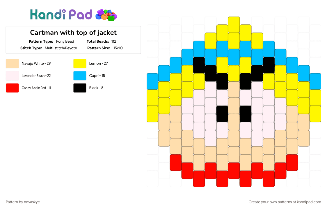 Cartman with top of jacket - Pony Bead Pattern by novaskye on Kandi Pad - beige, yellow
