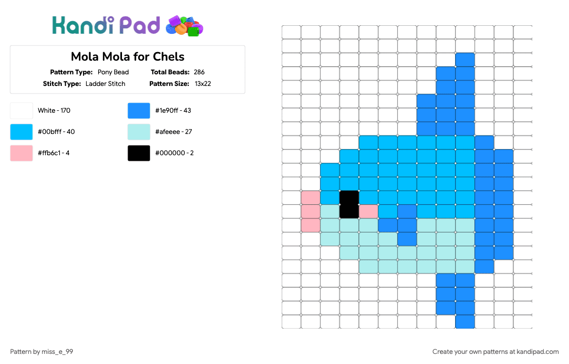 Mola Mola for Chels - Pony Bead Pattern by miss_e_99 on Kandi Pad - light blue, white