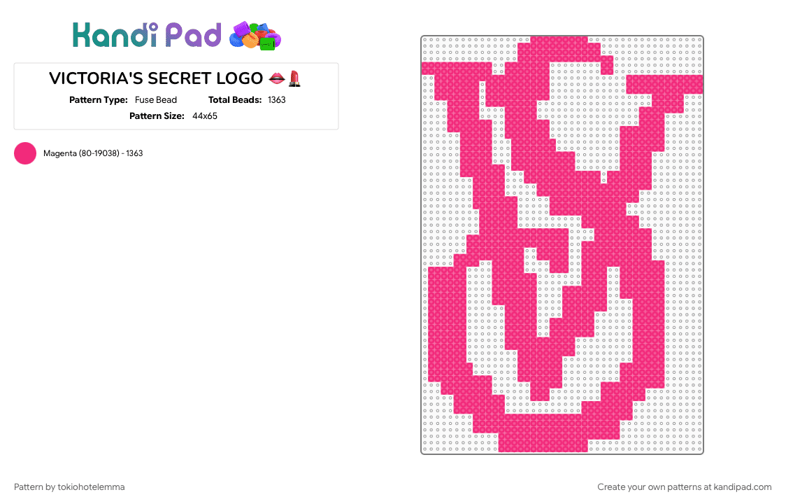 VICTORIA\'S SECRET LOGO 👄💄 - Fuse Bead Pattern by tokiohotelemma on Kandi Pad - pink, victorias secret