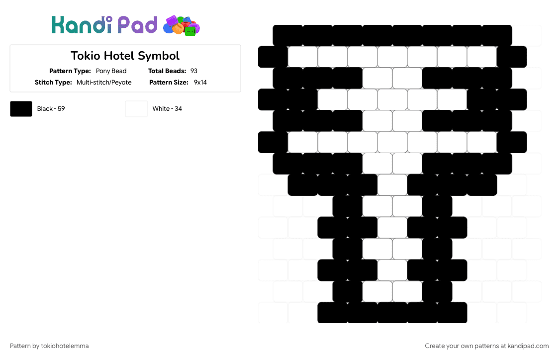 Tokio Hotel Symbol - Pony Bead Pattern by tokiohotelemma on Kandi Pad - black, tokiohotel, tokiohotelemma, white