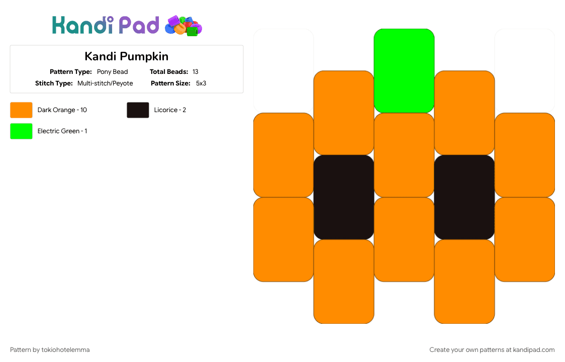 Kandi Pumpkin - Pony Bead Pattern by tokiohotelemma on Kandi Pad - orange, pumpkin