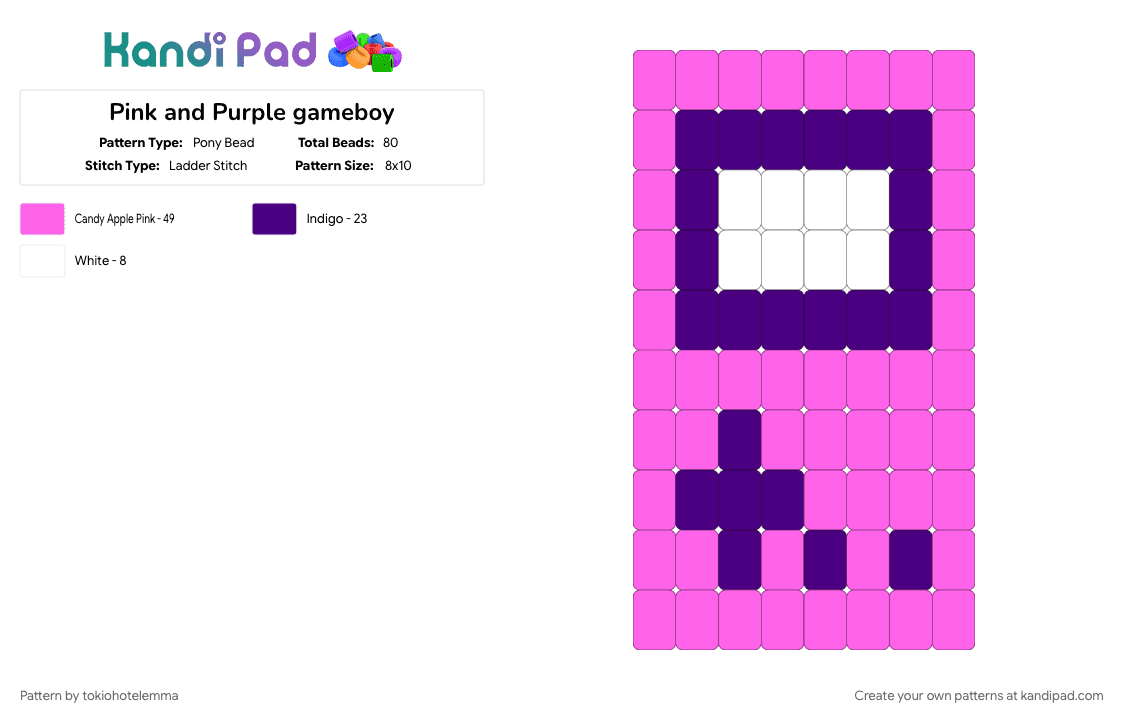 Pink and Purple gameboy - Pony Bead Pattern by tokiohotelemma on Kandi Pad - gameboy, pink, purple