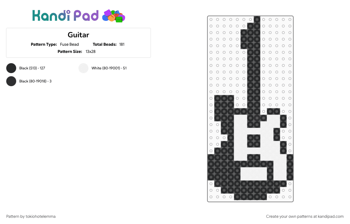 Guitar - Fuse Bead Pattern by tokiohotelemma on Kandi Pad - black, white