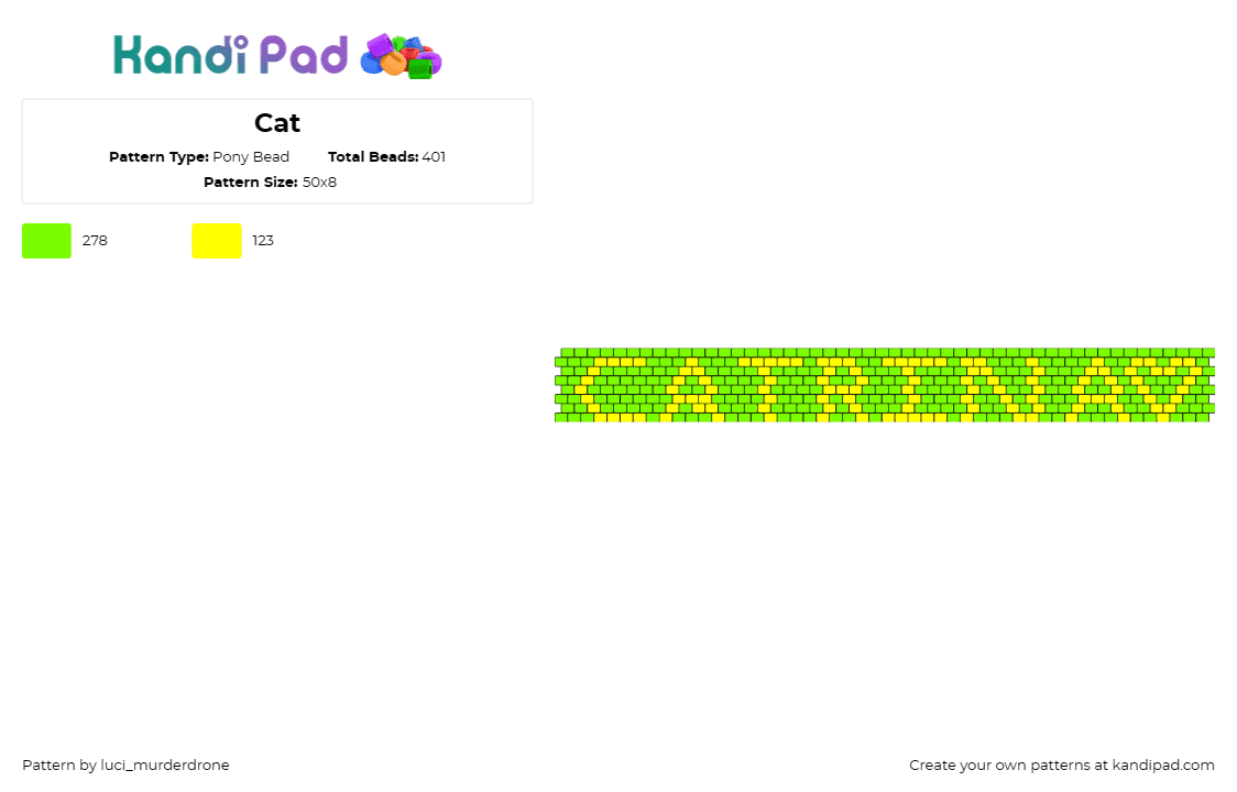 Cat - Pony Bead Pattern by luci_murderdrone on Kandi Pad - catrina,name,text,simple,cuff,green