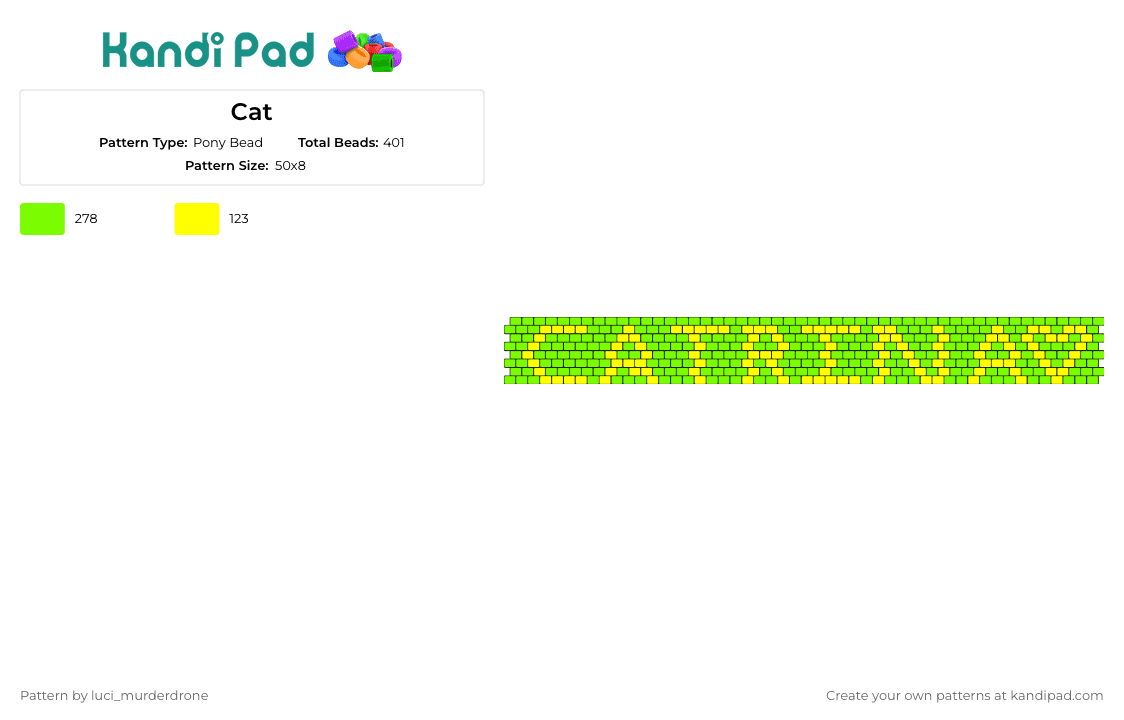 Cat - Pony Bead Pattern by luci_murderdrone on Kandi Pad - catrina,name,text,simple,cuff,green