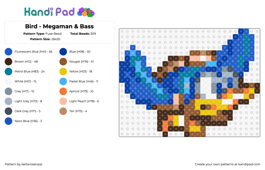 Bird - Megaman & Bass - Fuse Bead Pattern by keitarosenpai on Kandi Pad - bird,megaman,bass,video game,blue,orange,brown