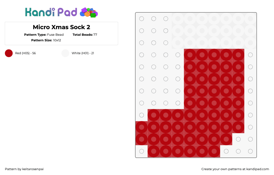 Micro Xmas Sock 2 - Fuse Bead Pattern by keitarosenpai on Kandi Pad - stocking,christmas,santa,presents,red