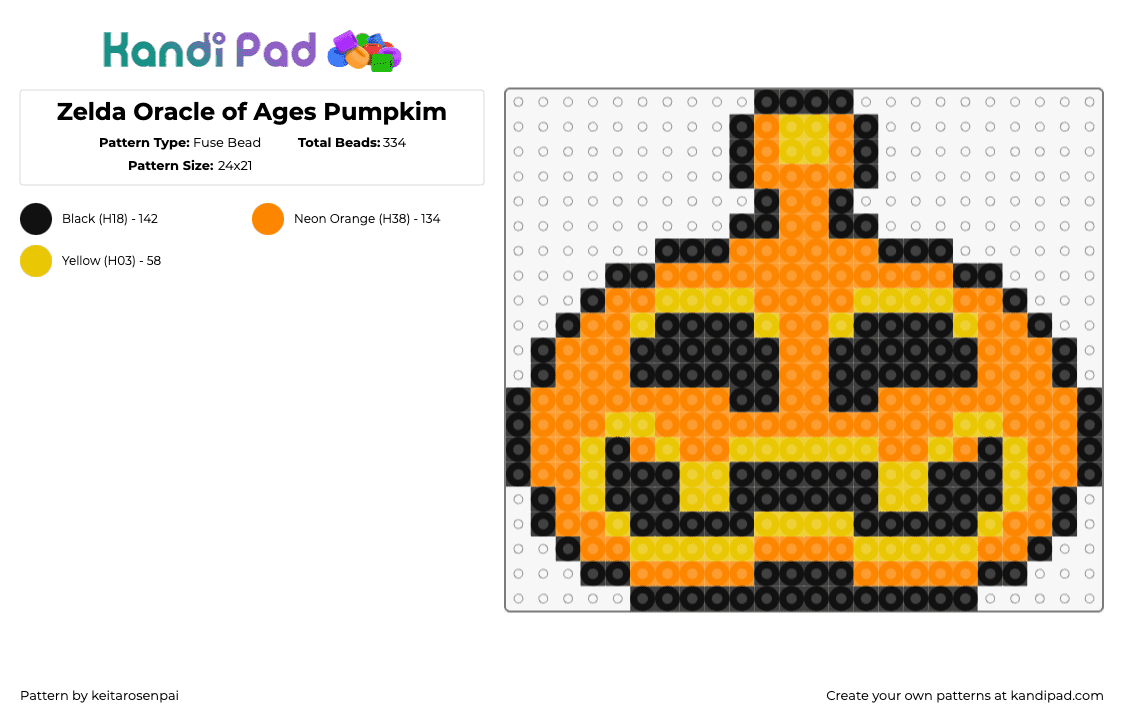 Zelda Oracle of Ages Pumpkim - Fuse Bead Pattern by keitarosenpai on Kandi Pad - jackolantern,legend of zelda,pumpkin,video game,orange,black,yellow