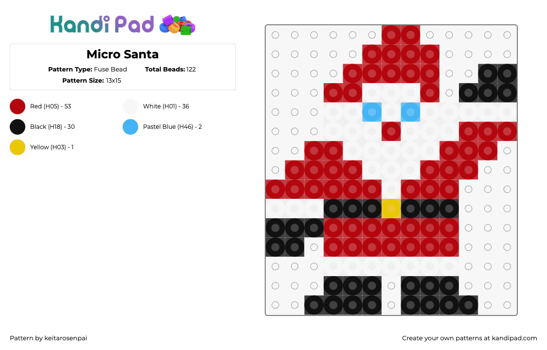 Micro Santa - Fuse Bead Pattern by keitarosenpai on Kandi Pad - santa claus,christmas,character,holiday,red,black,white