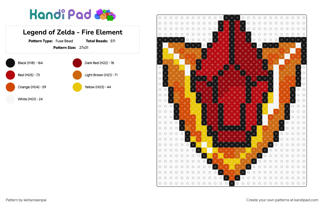 Legend of Zelda - Fire Element - Fuse Bead Pattern by keitarosenpai on Kandi Pad - fire, legend of zelda, nintendo, red, video game, zelda
