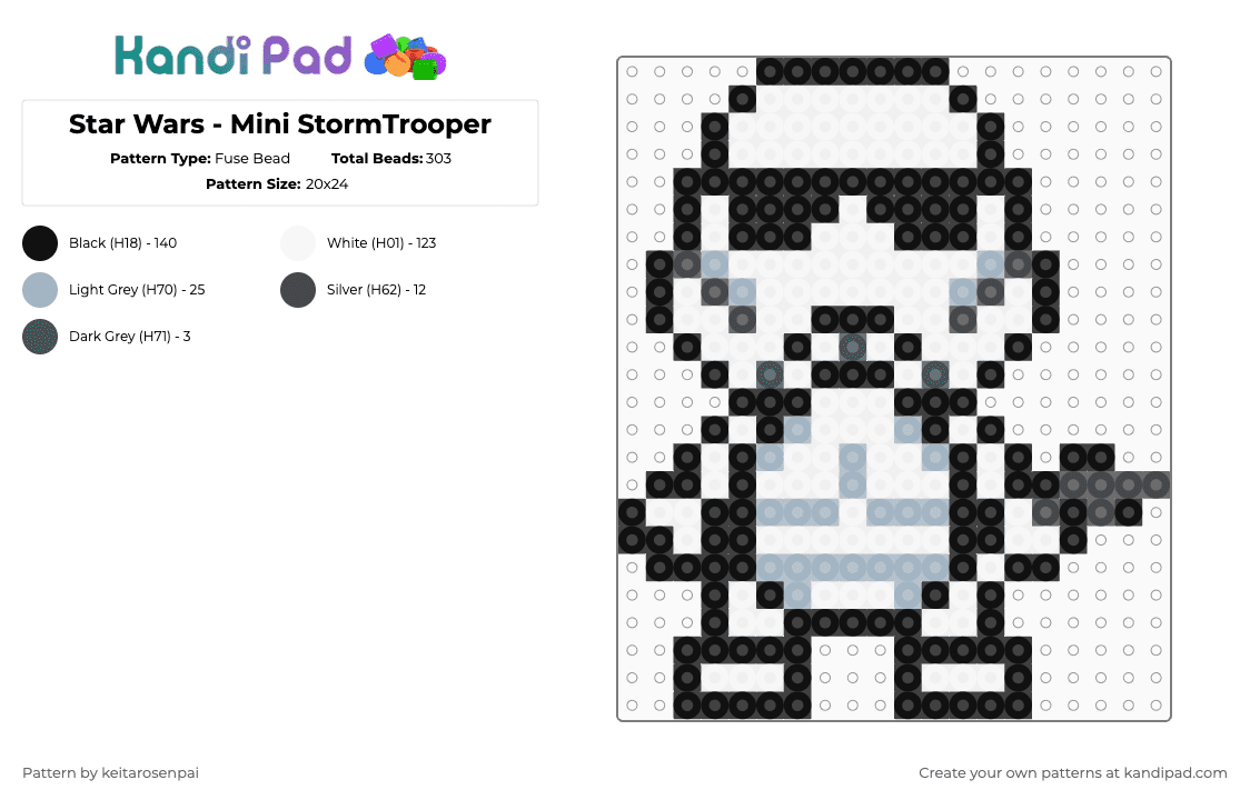 Star Wars - Mini StormTrooper - Fuse Bead Pattern by keitarosenpai on Kandi Pad - white,pink,star wars,stormtrooper,mini