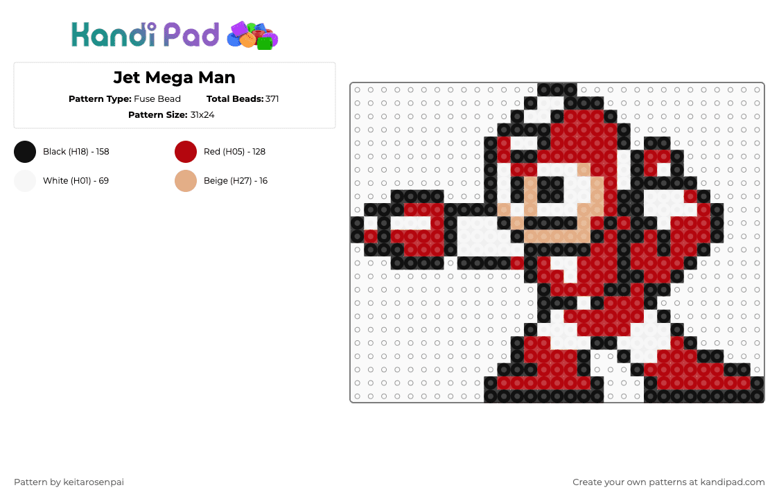 Jet Mega Man - Fuse Bead Pattern by keitarosenpai on Kandi Pad - red,mega man,nes,video game,megaman