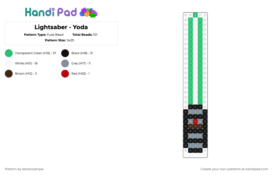 Lightsaber - Yoda - Fuse Bead Pattern by keitarosenpai on Kandi Pad - teal,lightsaber,yoda,star wars,jedi