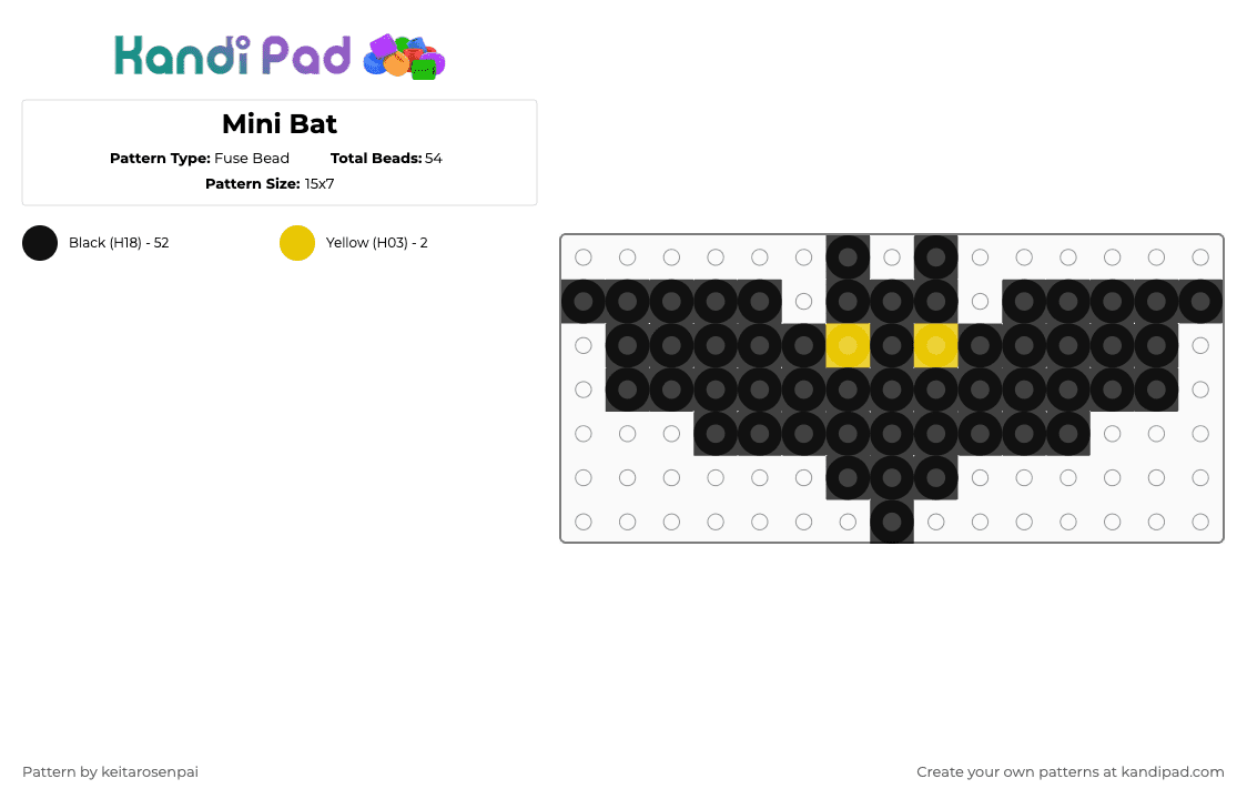Mini Bat - Fuse Bead Pattern by keitarosenpai on Kandi Pad - black,bat,halloween