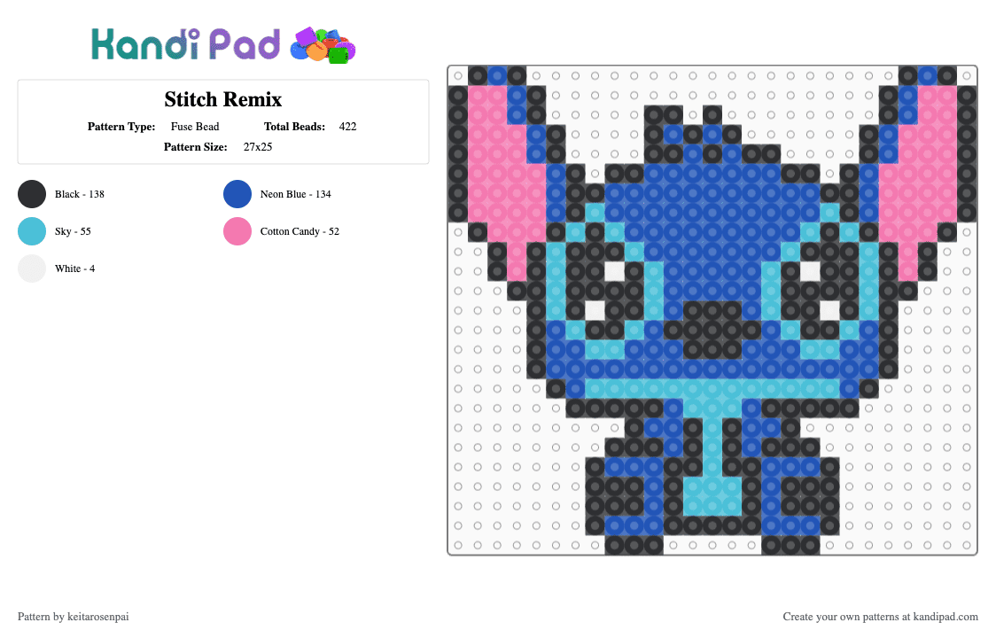 Stitch Remix - Fuse Bead Pattern by keitarosenpai on Kandi Pad - blue