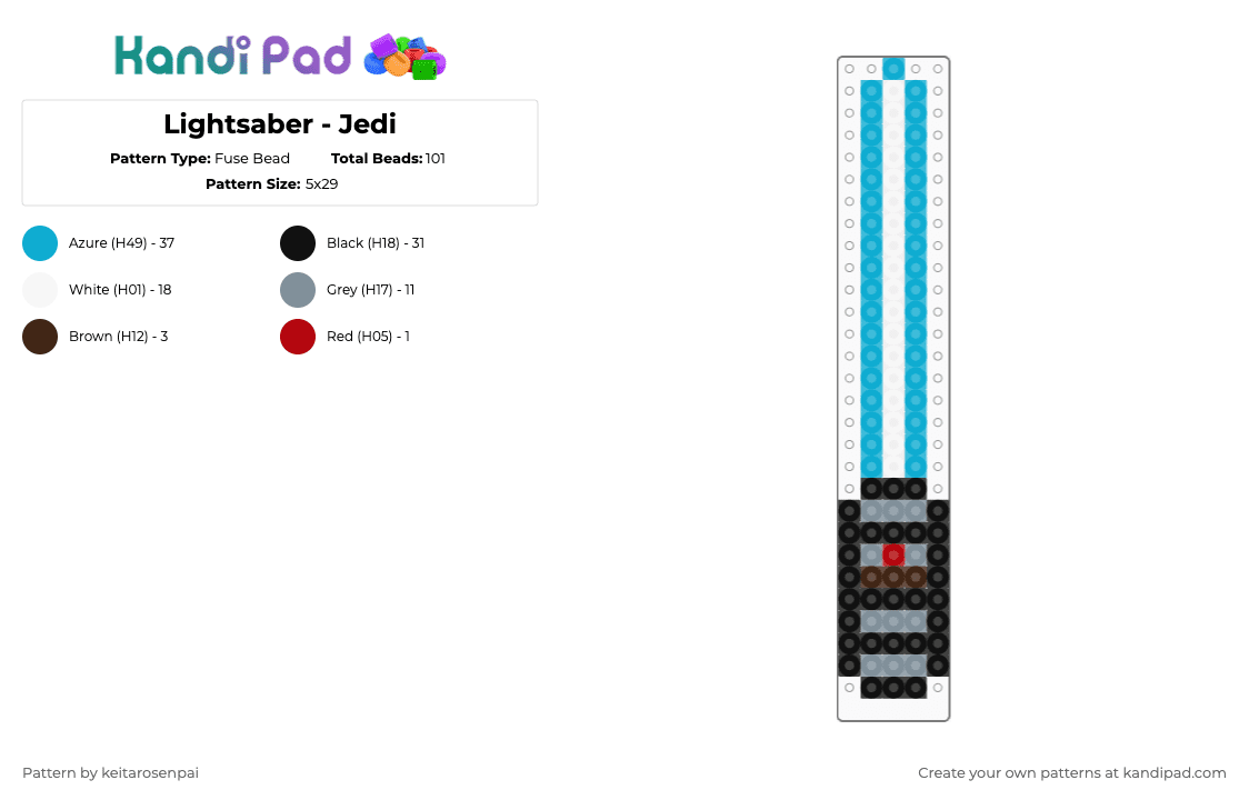 Lightsaber - Jedi - Fuse Bead Pattern by keitarosenpai on Kandi Pad - light blue,lightsaber,jedi,star wars,laser,light,saber