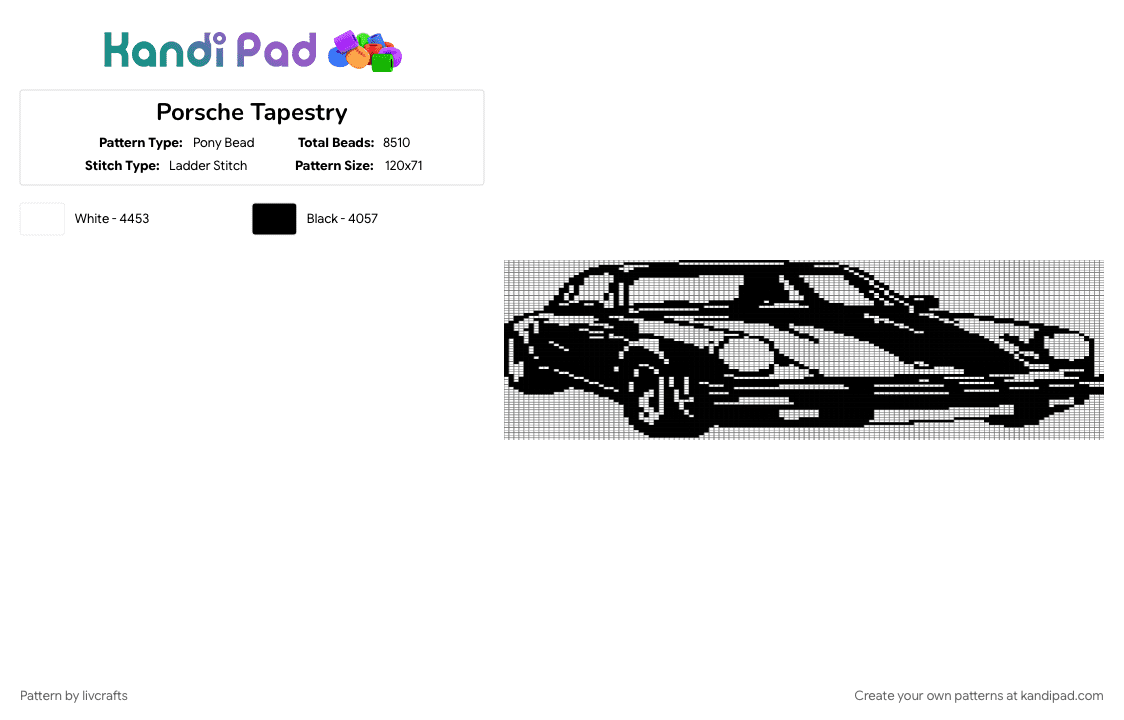 Porsche Tapestry - Pony Bead Pattern by livcrafts on Kandi Pad - black, white