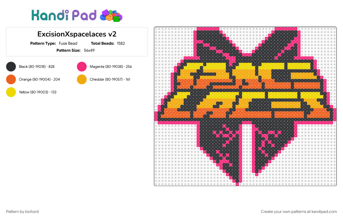ExcisionXspacelaces v2 - Fuse Bead Pattern by biohzrd on Kandi Pad - orange, pink
