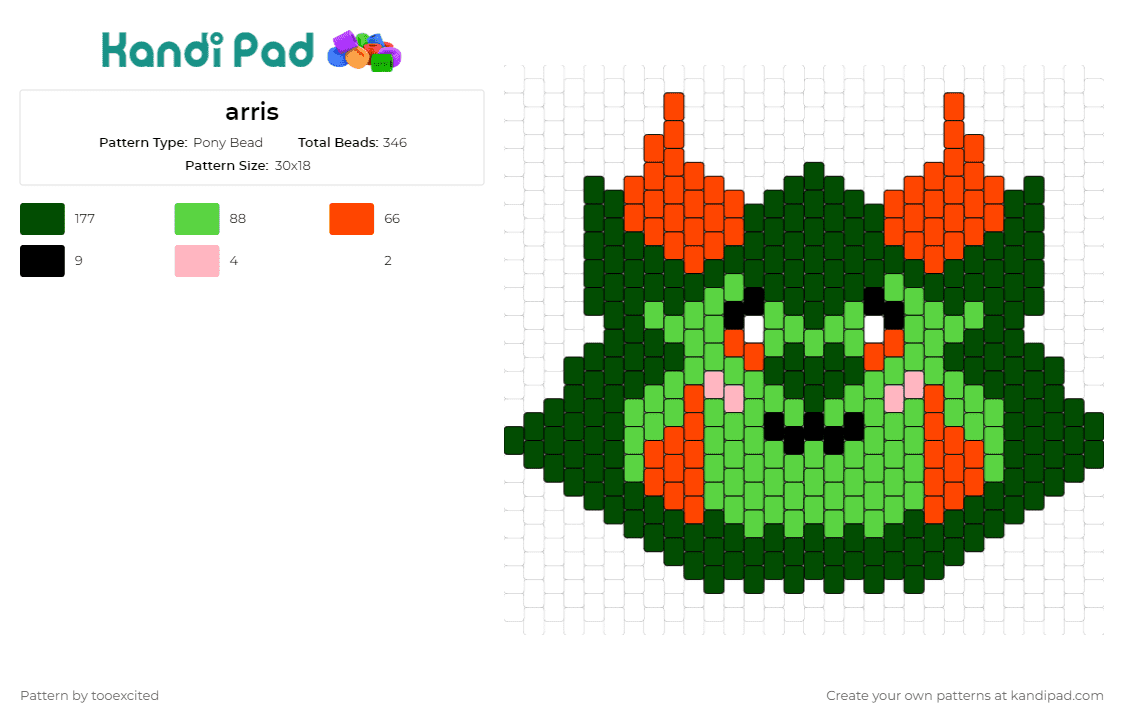 arris - Pony Bead Pattern by tooexcited on Kandi Pad - arris,monster,horned,dnd,character,green