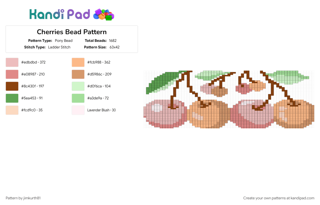 Cherries Bead Pattern - Pony Bead Pattern by jimkurth81 on Kandi Pad - beige